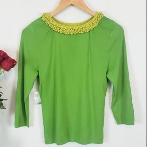 Vintage Lime Green Sweater with Mustard Trim